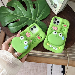 Cute 3D Cartoon Frog Stand Holder iPhone Case