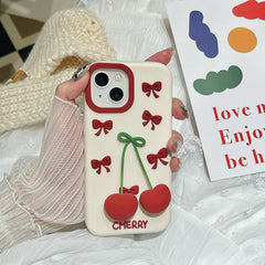3D Bow Cherry Pendant Shockproof Silicone iPhone Case