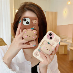 3D Cartoon Cute Bear Holder iPhone Case
