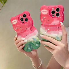 Cartoon 3D Cute Watermelon Bear Silicone iPhone Case