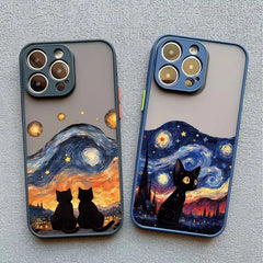 Artistic Black Cat Starry Night iPhone Case