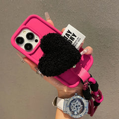 3D Cute Plush Love Heart Holder Stand iPhone Case