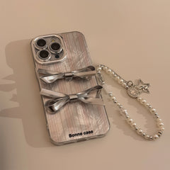 Stereoscopic Silvery Bowknot With Camera Glass Film iPhone Case