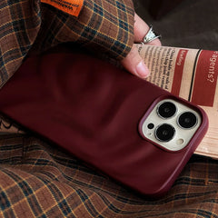 Winter Wine Red 3D Pleats Wrinkle TPU iPhone Case