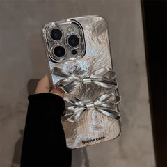 Stereoscopic Silvery Bowknot With Camera Glass Film iPhone Case