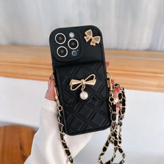 3D Bowknot Crossbody Card Holder Wallet iPhone Case