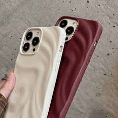 Winter Wine Red 3D Pleats Wrinkle TPU iPhone Case