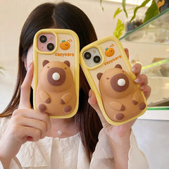 3D Cute Cartoon Blow Bubbles Capybara iPhone Case