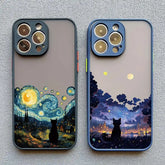 Artistic Black Cat Starry Night iPhone Case