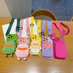 3D Cartoon Capybara Crossbody Strap Coin Wallet Lipstick Bag iPhone Case