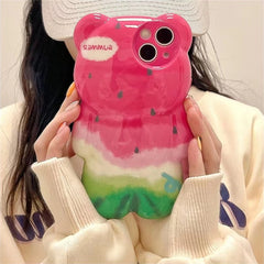 Cartoon 3D Cute Watermelon Bear Silicone iPhone Case