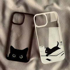 Cute Black Cat Pattern Hard Clear TPU iPhone Case