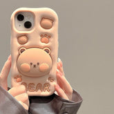Lovely 3D Bear Hidden Holder Stand Silicone iPhone Case