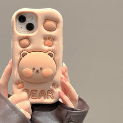 Lovely 3D Bear Hidden Holder Stand Silicone iPhone Case