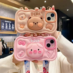 Cute Stand Pig and Stand Bear iPhone Case