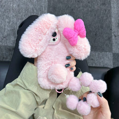 3D Pink Bow Long Ear Bunny Plush iPhone Case