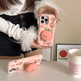 3D Summer Fruit Peach Bracket Soft Silicone iPhone Case