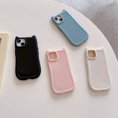 Cute 3D Kitten Cat Ears Solid Color iPhone Case