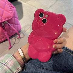 Cute 3D Cartoon Bear Pink iPhone Case