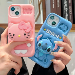 3D Stitch Kitty Face Grip Tok Holder Cartoon iPhone Case