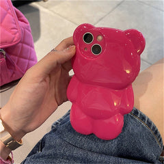Cute 3D Cartoon Bear Pink iPhone Case