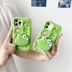 Cute 3D Cartoon Frog Stand Holder iPhone Case