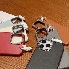 Cute 3D Cartoon Lying Cat Lychee Pattern Leather iPhone Case