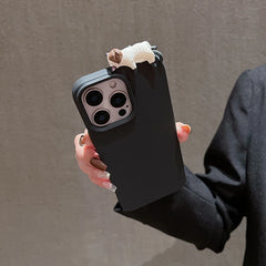 Cute 3D Cartoon Lying Cat Lychee Pattern Leather iPhone Case