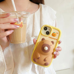3D Cute Cartoon Blow Bubbles Capybara iPhone Case