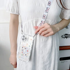 Cute Cartoon Flowers Bear Crossbody iPhone Case