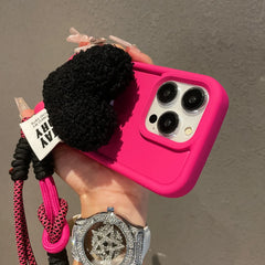 3D Cute Plush Love Heart Holder Stand iPhone Case