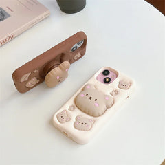 3D Cartoon Cute Bear Holder iPhone Case