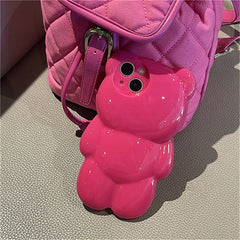 Cute 3D Cartoon Bear Pink iPhone Case