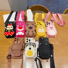 3D Cartoon Capybara Crossbody Strap Coin Wallet Lipstick Bag iPhone Case