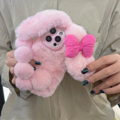 3D Pink Bow Long Ear Bunny Plush iPhone Case