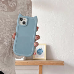 Cute 3D Kitten Cat Ears Solid Color iPhone Case