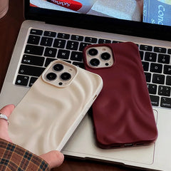 Winter Wine Red 3D Pleats Wrinkle TPU iPhone Case