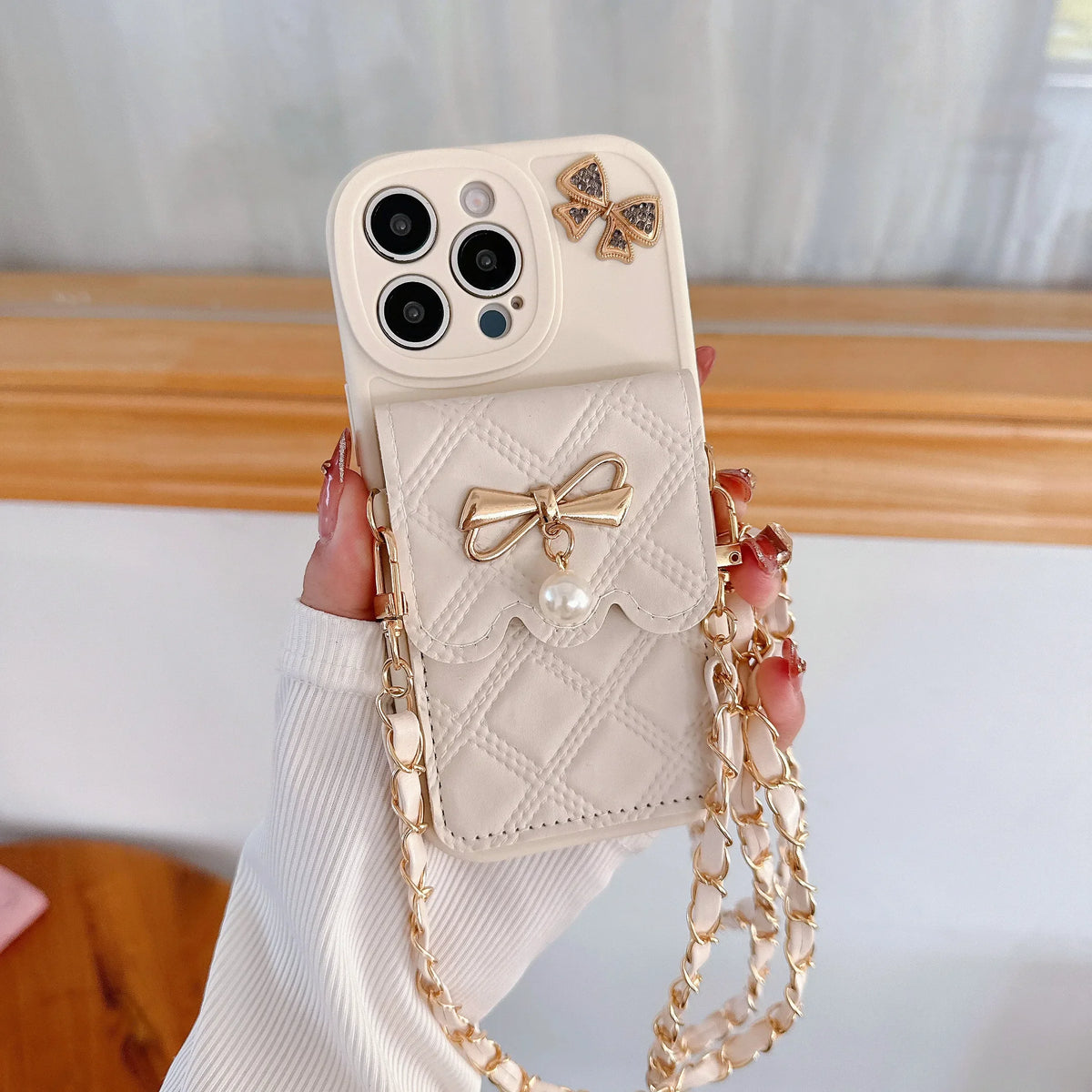 3D Bowknot Crossbody Card Holder Wallet iPhone Case