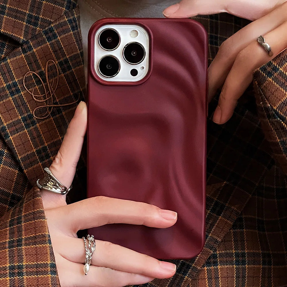 Winter Wine Red 3D Pleats Wrinkle TPU iPhone Case