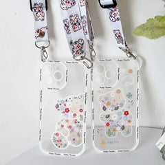 Cute Cartoon Flowers Bear Crossbody iPhone Case