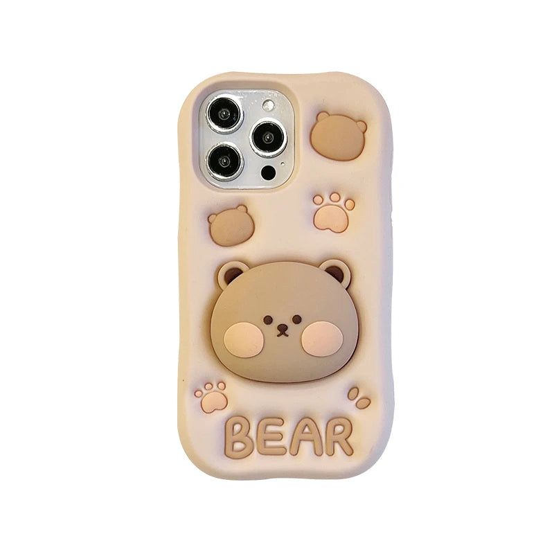 Lovely 3D Bear Hidden Holder Stand Silicone iPhone Case