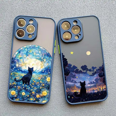 Artistic Black Cat Starry Night iPhone Case