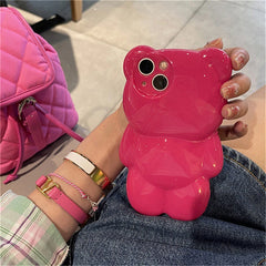 Cute 3D Cartoon Bear Pink iPhone Case