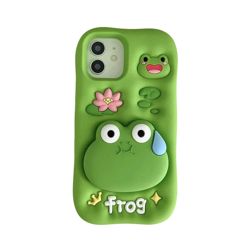 Cute 3D Cartoon Frog Stand Holder iPhone Case