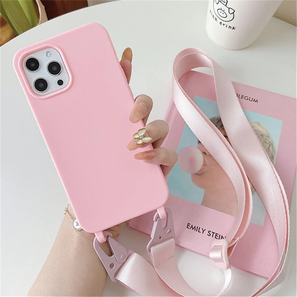 Crossbody Necklace Strap Lanyard Matte Silicone iPhone Case