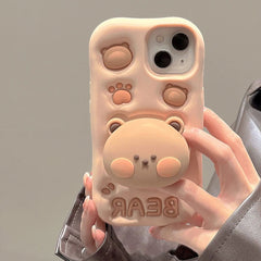 Lovely 3D Bear Hidden Holder Stand Silicone iPhone Case