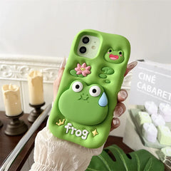Cute 3D Cartoon Frog Stand Holder iPhone Case