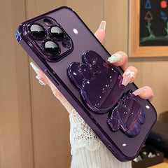 Glitter Gradient Plating Rabbit Mirror with Holder iPhone Case