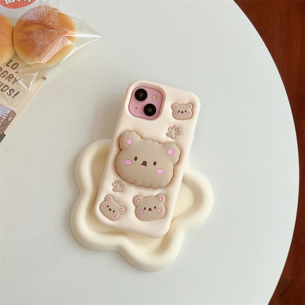 3D Cartoon Cute Bear Holder iPhone Case