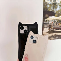 Cute 3D Kitten Cat Ears Solid Color iPhone Case